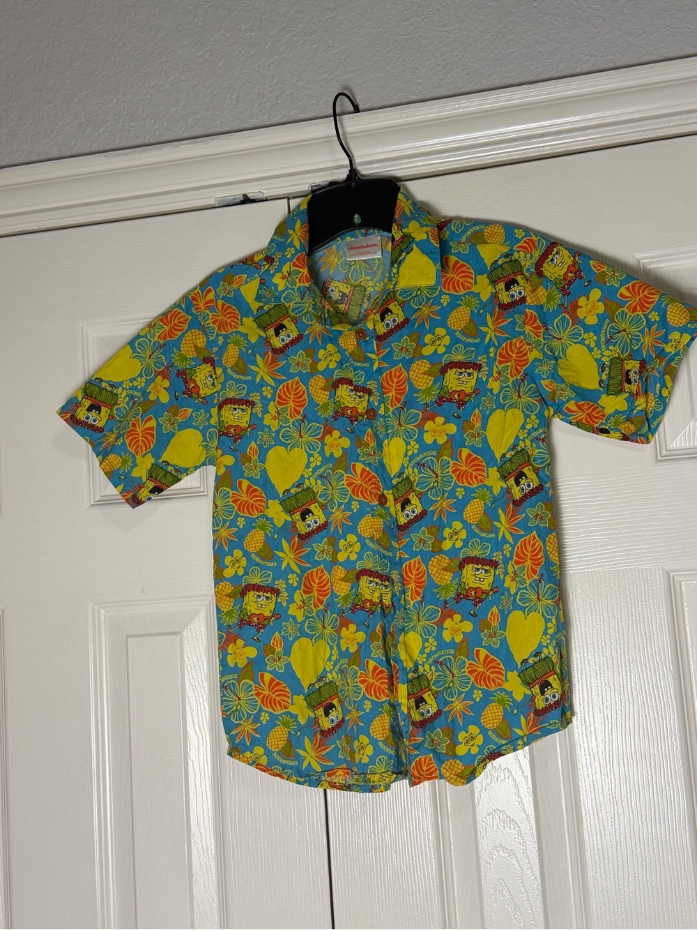 SpongeBob Squarepants Kids Blue Tropical Button-Down Aloha Shirt